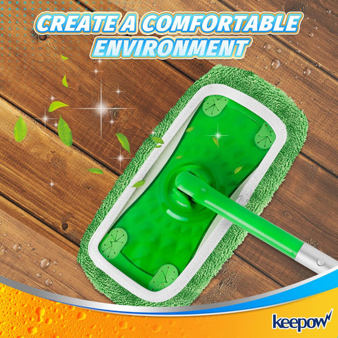 KEEPOW Reusable Microfiber Mop Pads for Swiffer Sweeper Mop, 2 Pack Washable Wet Pad Refills for Hardwood Floor