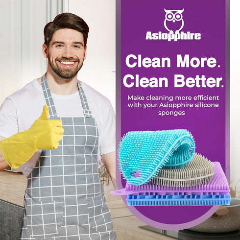 Silicone Sponges for Dishes - 4 Pack Dual-Sided Dish Scrubber & Sponge, Food Grade, BPA Free