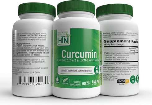 Health Thru Nutrition Curcumin 650mg BCM-95 Curcugreen, High Absorption Turmeric Curcumin Complex, 60 Capsules