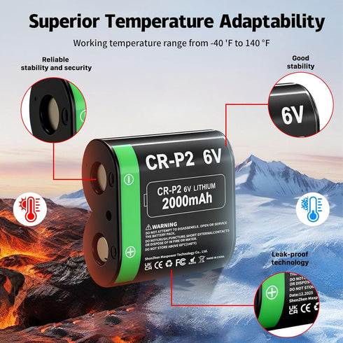 KOOAQQ CR-P2 2000mAh 6 223A, 2CR-P2, EL223AP DL223A, 4-Pack Batteries, (New Upgraded) Volt Lithium Photo Battery
