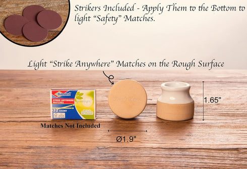 Demi's Home Match Striker Set of 2 - Ceramic Match Holder with Striker - White - (Matches Not Included)