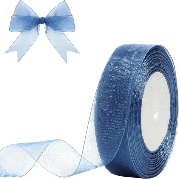 1 Inch Sheer Organza Ribbon, 50 Yards, Royal Blue Chiffon for Gift Wrapping, Father's Day, Wedding Bouquet Crafts
