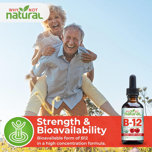 Why Not Natural Organic Vitamin B12 Liquid, Sublingual Extra Strength, 60 x 5000 mcg Drops