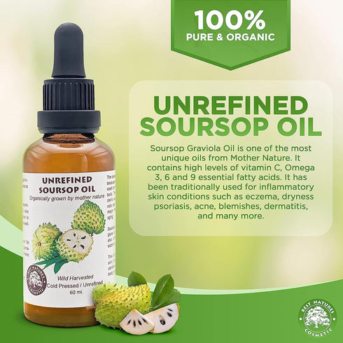 Virgin Soursop Oil - 100% Pure, Organic, Cold-Pressed, Unrefined, 2oz for Dry, Damaged, Sensitive Skin