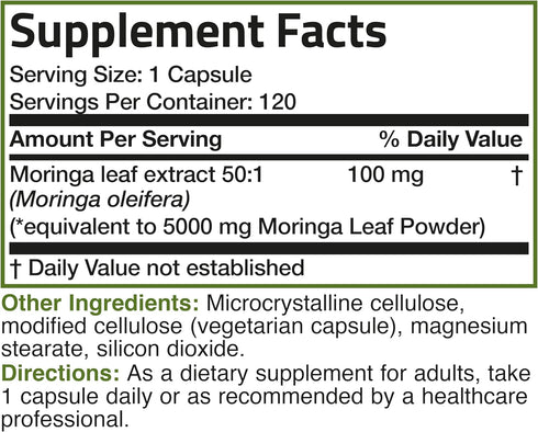 Bronson Moringa Extra Strength Capsules - Moringa Oleifera Powder, 120 Count