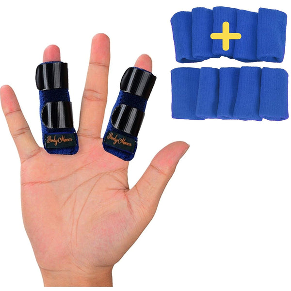 BodyMoves 2 Finger Splints Plus 10 Sleeves (12 pc Set, Aqua Blue)