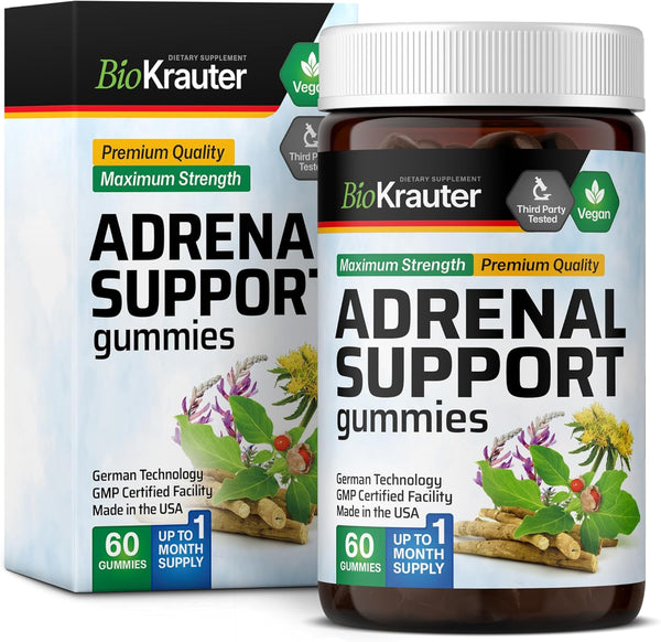 Adrenal Support Gummies, Organic Rhodiola & Ashwagandha, 60 Chews, Vegan Mood Support Supplement with Vitamins