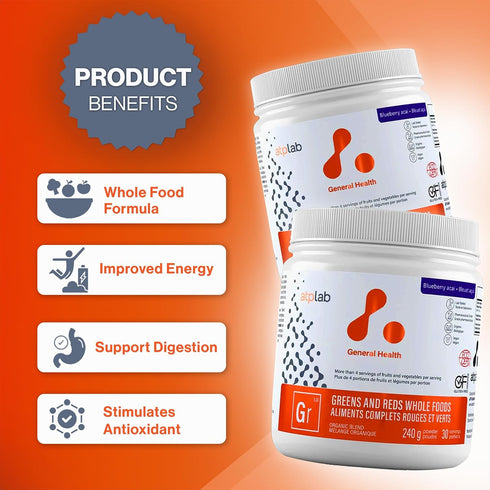 ATP LAB - Greens and Reds Whole Foods - Blueberry Acai, 240 g for Nutritional Support