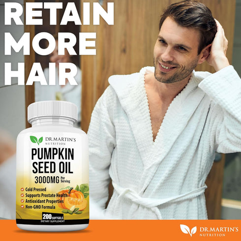 3000mg Cold Pressed Pumpkin Seed Oil, DHT Blocker for Hair Growth, Supports Heart and Skin Health