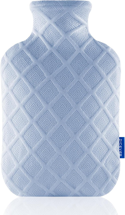 Hot Water Bottle with Soft Cover - 2L Bag for Hot and Cold Therapies for Sore Muscles and Cramps (Blue)