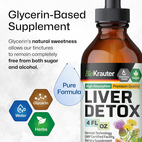 BIO KRAUTER Liver Detox Liquid - Milk Thistle, Chanca Piedra, Turmeric, Dandelion, Artichoke - Vegan Drops 4 Fl. Oz.