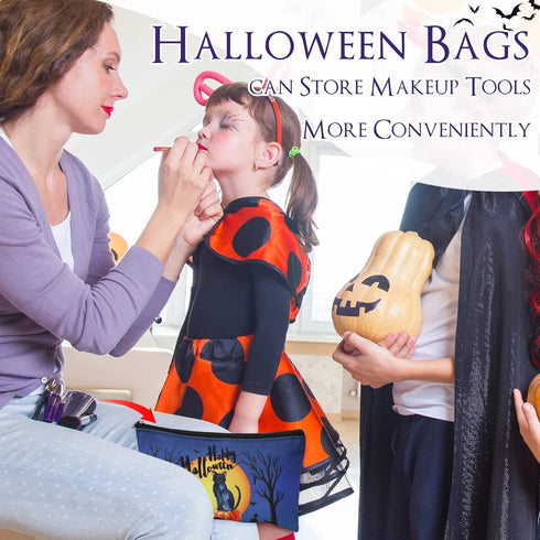Reginary 20 Pcs Halloween Cosmetic Bags, Trick or Treat Gift Bags for Kids, Double Sided Printed Makeup Pouch with