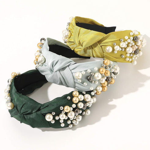 Ivyu Headbands for Women - Knotted Pearl Headband Hair Accessories for Girls, No Slip Fashion Cute Top Knot