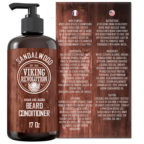 Viking Revolution Beard Conditioner with Argan & Jojoba Oils, Sandalwood Scent, 17oz