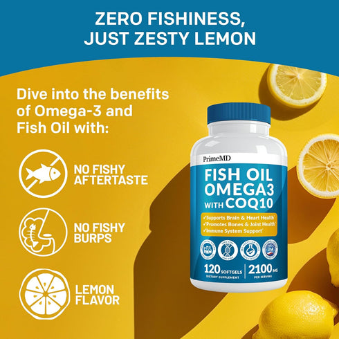 5-in-1 Fish Oil Omega 3 Supplements, Vitamins D3 & K2, CoQ10, 2100mg Per Serving, 120ct