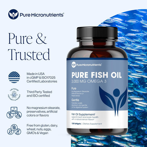 Pure Micronutrients Omega 3 Fish Oil Supplement, EPA/DHA Fatty Acids, 120 Softgels - Burpless with Lemon for Heart,