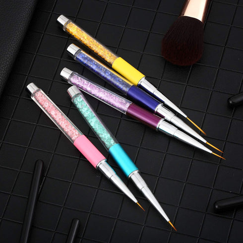 Mudder 10 Pieces 3D Nail Brushes Set, Nail Liner Ombre Brush Design Pens with Acrylic Rhinestone Handles