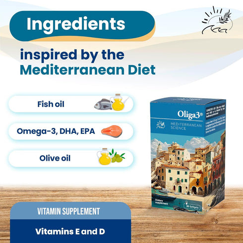 Omega-3 EPA and DHA with Vitamins D and E, Capsules for Memory and Focus, 30 Capsules