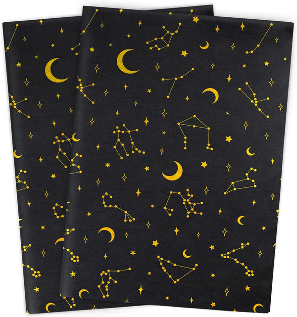 MR FIVE 30 Sheets Large 20" x 28" Gold Galaxy Tissue Paper Bulk, Moon and Star for Gift Bags Birthday Holiday