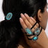 Western Turquoise Decorative Hair Ties for Women and Girls, Bohemian Ponytail Holders (4 Pcs)
