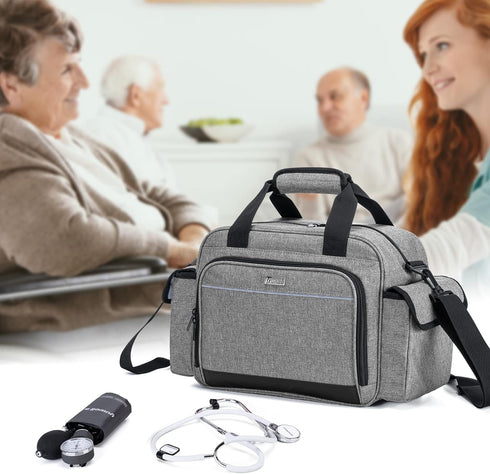 Trunab Portable Medical Supplies Nurse Bag Empty, Shoulder Bag for Hospice, Home Visit, Hospital Interns, Grey