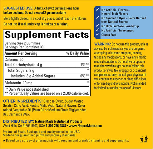Nature Made Melatonin 10mg Gummies, Maximum Strength Sleep Aid for Adults, 60 Count, 30 Day Supply