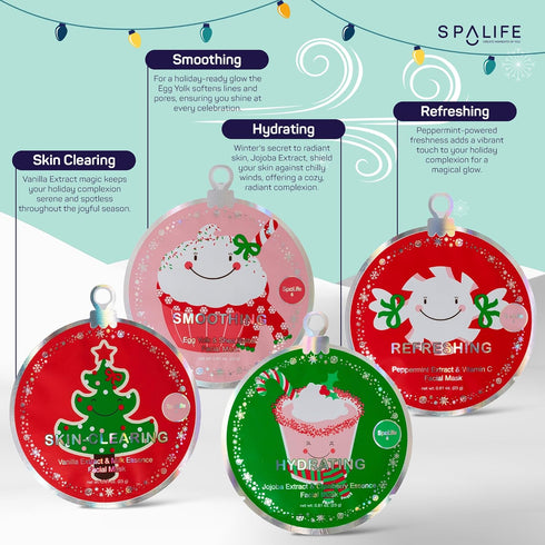 SpaLife Christmas Stocking Stuffer Facial Masks 12-Pack for Hydrating and Refreshing Skin