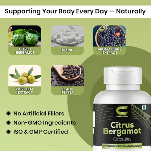 Immune 60 Citrus Bergamot with Niacin & Aronia Berry Advanced Liver Health, & Heart Support Olive Leaf & Black Pepper