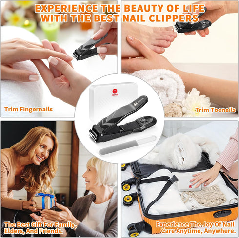 Nail Clippers for Men Women with Catcher, Ultra Sharp Heavy Duty Clipper, Sturdy Fingernail & Toenail Clipper with Nano