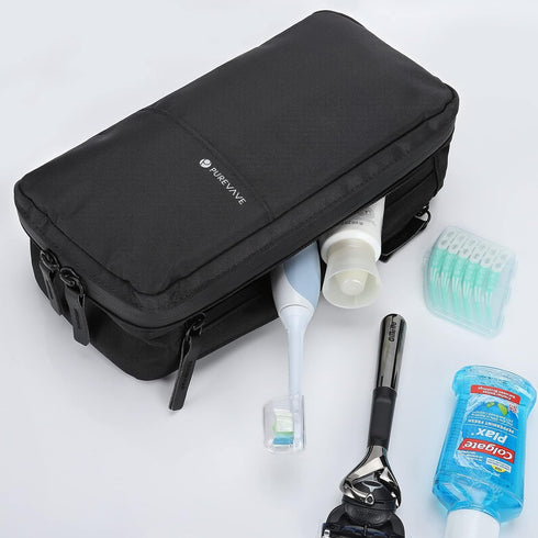 Purevave Compact Mens Toiletry Travel Bag, Waterproof Hanging Dopp Kit, Black Wash Pouch