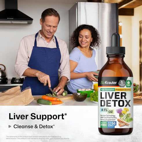 BIO KRAUTER Liver Detox Liquid - Milk Thistle, Chanca Piedra, Turmeric, Dandelion, Artichoke - Vegan Drops 4 Fl. Oz.