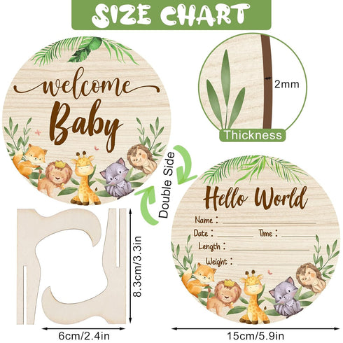 Wooden Baby Monthly Milestone Cards Double Sided Baby Birth Announcement Sign, Hello World Milestone Sign Discs
