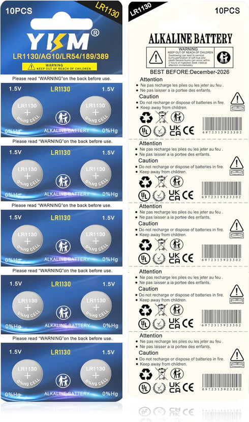 LR1130 Battery 20 Pack, AG10 L1131f L1131 L1131c 389 390 LR54 1130 1.5V Alkaline Batteries for Calculator Watch