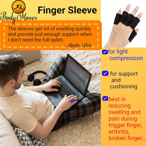 BodyMoves 2 Finger Splints Plus 10 Sleeves (12 pc Set, Aqua Blue)