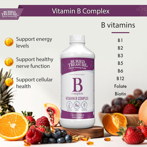 Buried Treasure B Complete | 16 Fl oz | All 8 B Vitamins with Methylated B12 & Methylfolate, Liquid & Sugar-Free