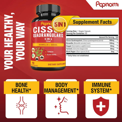 Super Cissus Quadrangularis Extract Capsules with Boswellia, Guggul, Turmeric, Pepper | 3 Months Supply