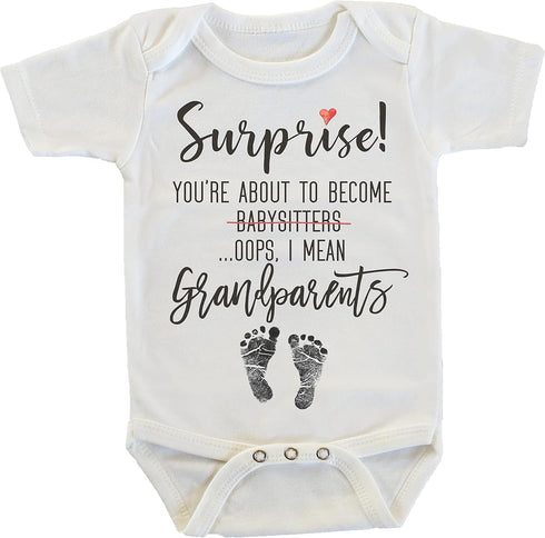 Witty and Bitty Surprise You're About to Become A Babysitter Pregnancy Reveal Announcement gift Grandparents