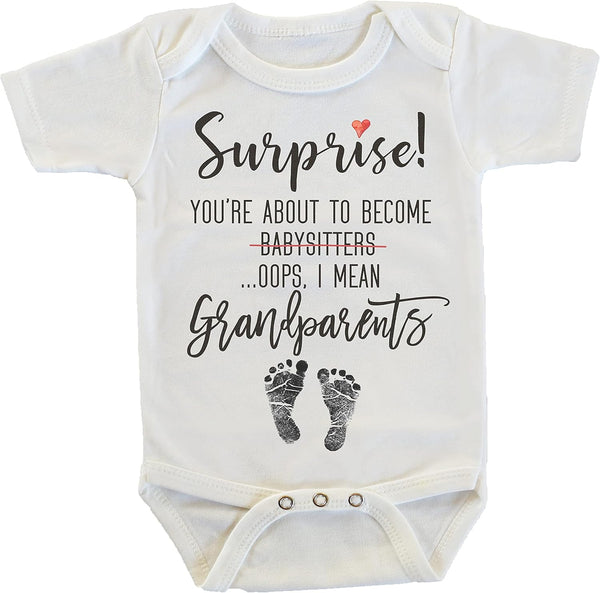 Witty and Bitty Surprise You're About to Become A Babysitter Pregnancy Reveal Announcement gift Grandparents