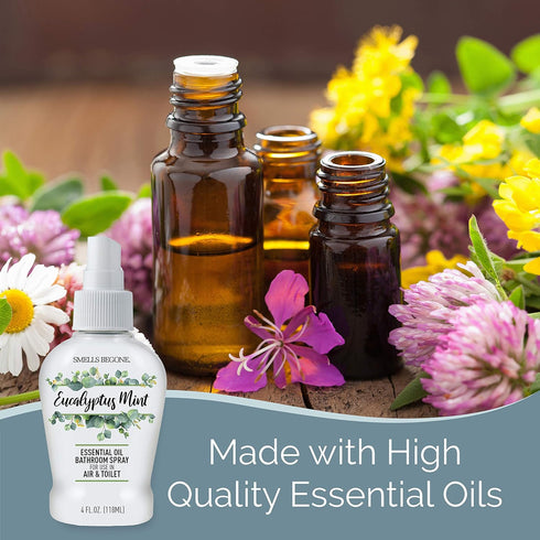 SMELLS BEGONE 4 oz Essential Oil Air Freshener Bathroom Spray, Eliminates Bathroom & Toilet Odors, Eucalyptus Mint