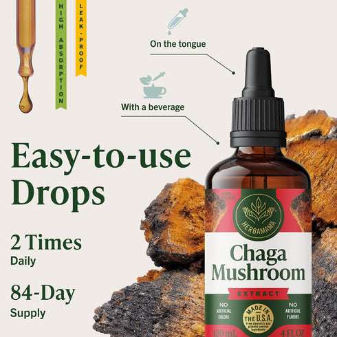 Immune Immunity 84-Day HERBAMAMA Chaga Mushroom Tincture - Vegan Support & Defense with Chaga Mushroom Extract Drops