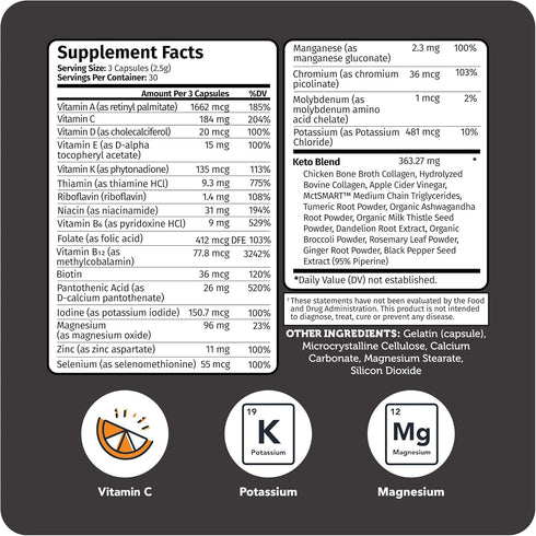 Vitamin Bounty Tune Your Keto Multivitamin, 90 Capsules, Keto-Specific Nutritional Support with Magnesium & Potassium