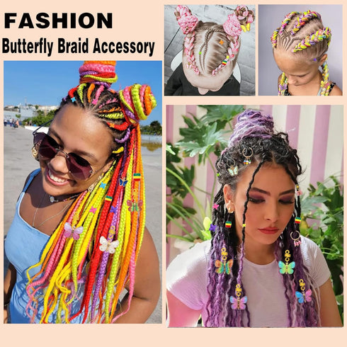 NAISKA 138Pcs Gold Butterfly Braid Hair Accessories, Colorful Beads for Hair Braids, Handmade Jewelry Charms for Women