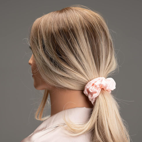 Silk Scrunchies for Hair, 100% Mulberry Silk Hair Ties, 3 Pack (Pink, Peacock Blue, Apricot)