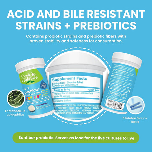 Probiotics for Kids + Prebiotics - 6 Billion+ CFUs for Digestive Health, Immunity & Digestion - 30 Chewables Made in