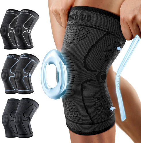 CAMBIVO Knee Brace, 2 Pack Compression Sleeve for Knee Pain Relief, with Side Stabilizers & Patella Pad (X-Large,