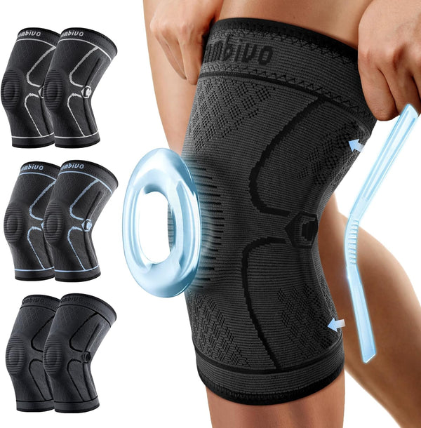 CAMBIVO Knee Brace, 2 Pack Compression Sleeve for Knee Pain Relief, with Side Stabilizers & Patella Pad (X-Large,