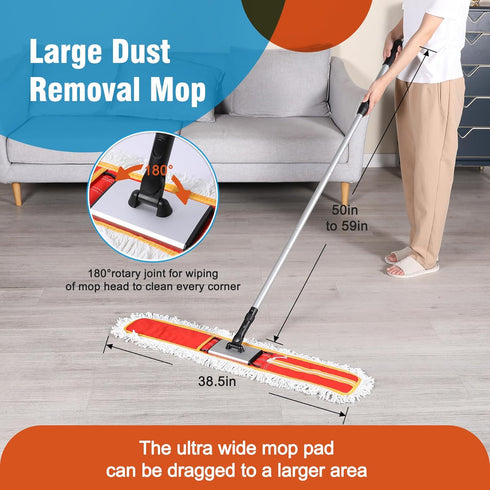 36" Commercial Dust Mops with 59" Extendable Handle, Heavy Duty Wet and Dry Mop for Marble, Tile, Hardwood Floor