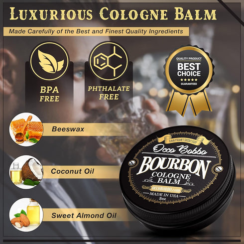 Occo Bobbo Solid Cologne, Bourbon and Sandalwood Scent, 2 Ounce Concentrated Balm for Men