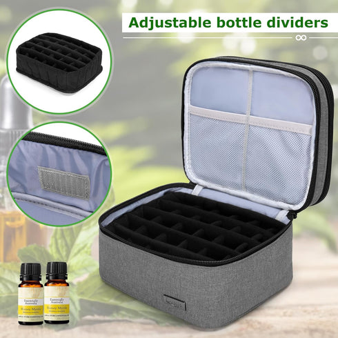 LUXJA Essential Oil Carrying Case - Holds 30 Bottles (5ml-30ml), Double-Layer Organizer, Gray