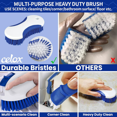 CELOX 5 Pack Kitchen Scrub Brush Set with Ergonomic Handle - Deep Cleaning Brushes for Bathroom, Dish, Grout, and Bottle
